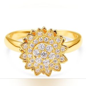 Simulated Diamond Sunflower Spinner Ring 14K Yellow Gold Over Sterling Silver